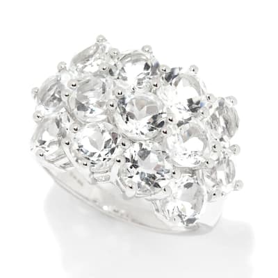 Sterling Silver White Topaz Round Cut 3 Row Ring Size-7
