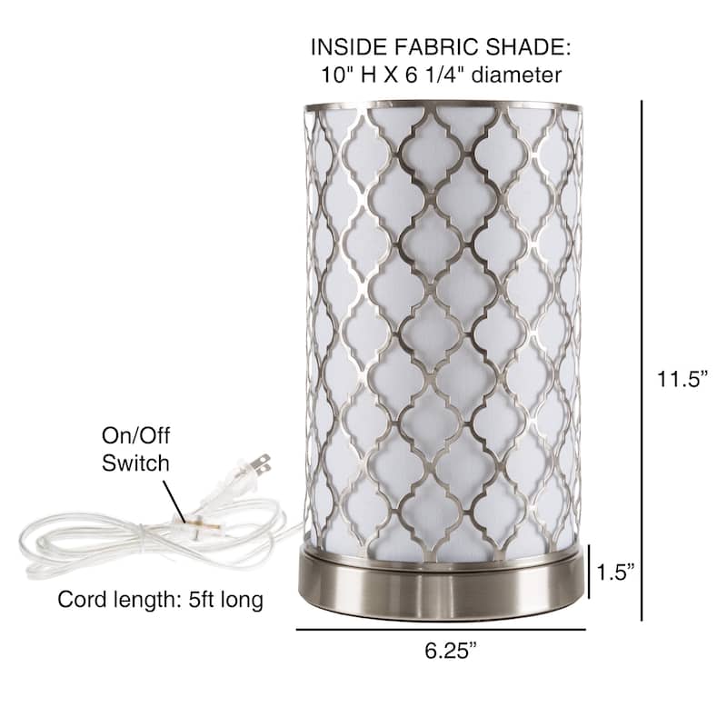 LED Uplight Table Lamp Steel Finish Laser Cut Quatrefoil Pattern WH