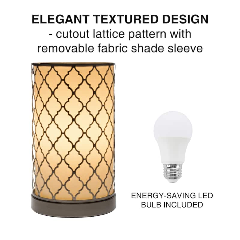 LED Uplight Table Lamp Steel Finish Laser Cut Quatrefoil Pattern WH