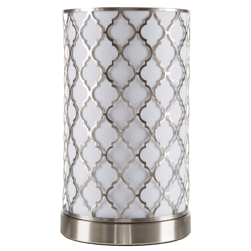 LED Uplight Table Lamp Steel Finish Laser Cut Quatrefoil Pattern WH