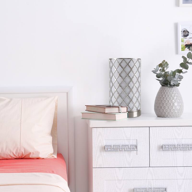 LED Uplight Table Lamp Steel Finish Laser Cut Quatrefoil Pattern WH
