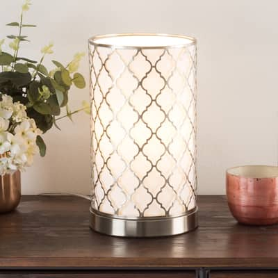 LED Uplight Table Lamp Steel Finish Laser Cut Quatrefoil Pattern WH