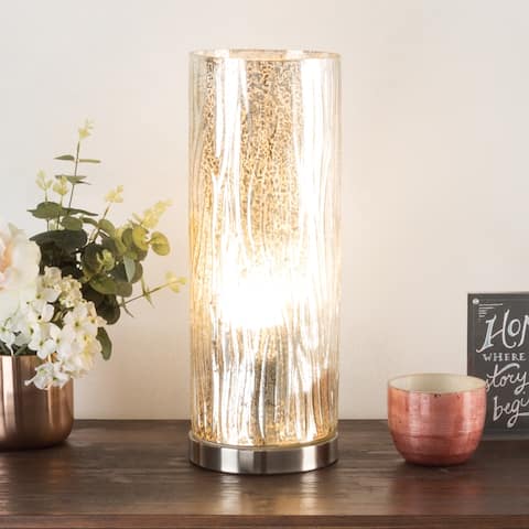 LED Uplight Table Lamp Silver Mercury Finish Textured Tree Bark WH