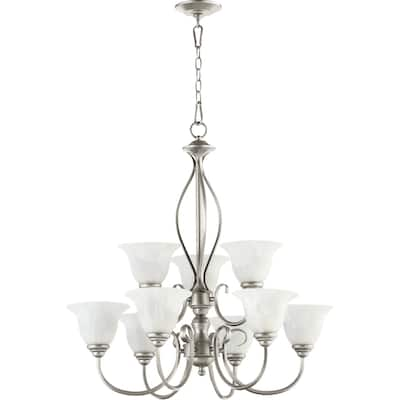 Spencer Classic Nickel and Faux Alabaster 9-light Chandelier