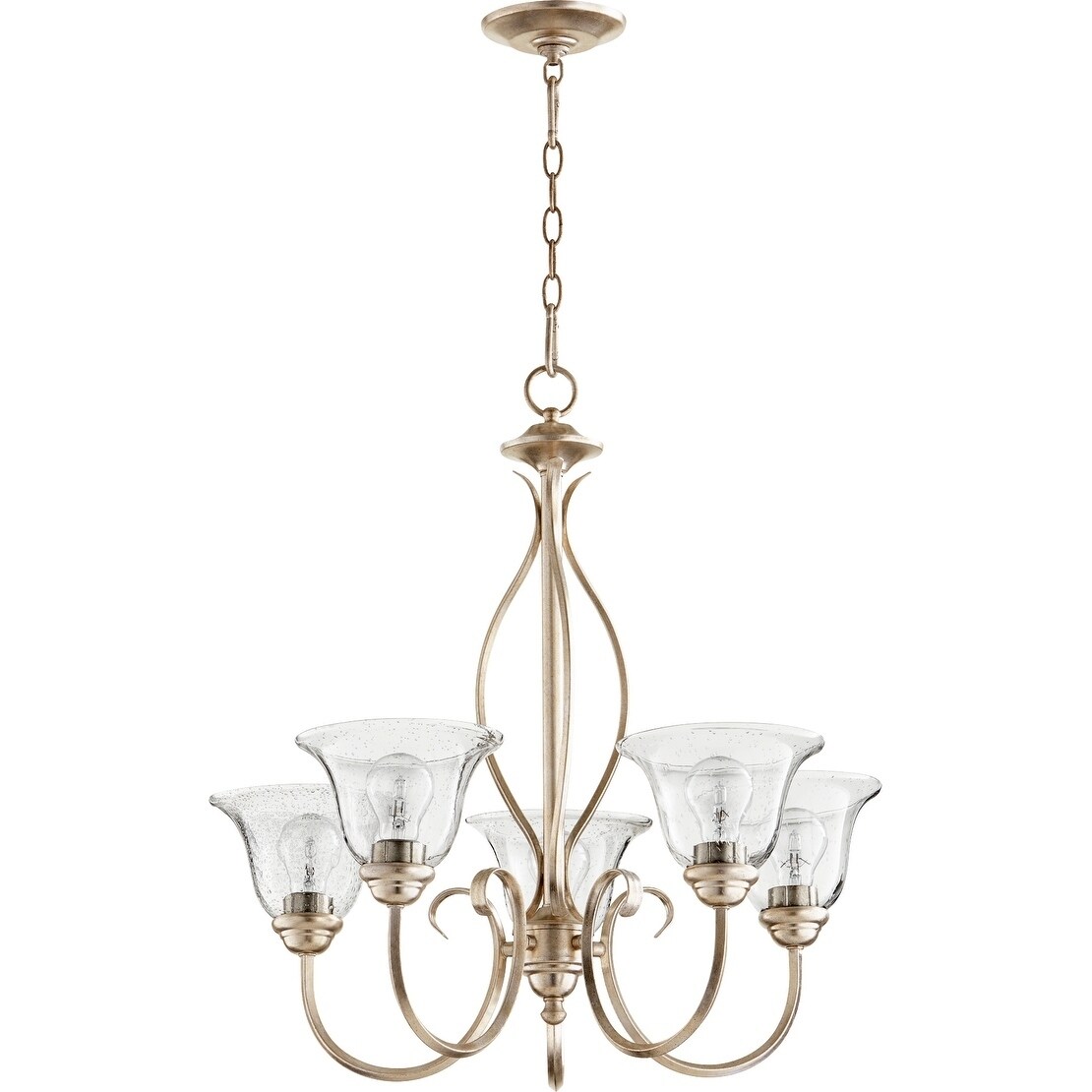 Spencer Aged Silver Leaf and Clear Seeded 5-light Chandelier - Chandeliers For Bedrooms by Overstock.com