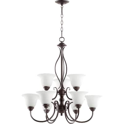 Spencer Oiled Bronze and Satin Opal 9-light Chandelier