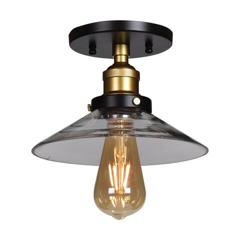 The District 1-light Black and Gold LED Retro Semi-Flush, Clear Glass Shade