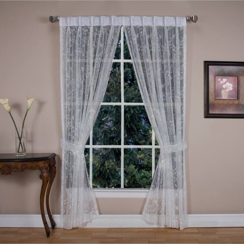 Isabella Lace Pinch Pleated Top w/Back Tabs Curtain Panel Pair - 52"W x 84"L - White
