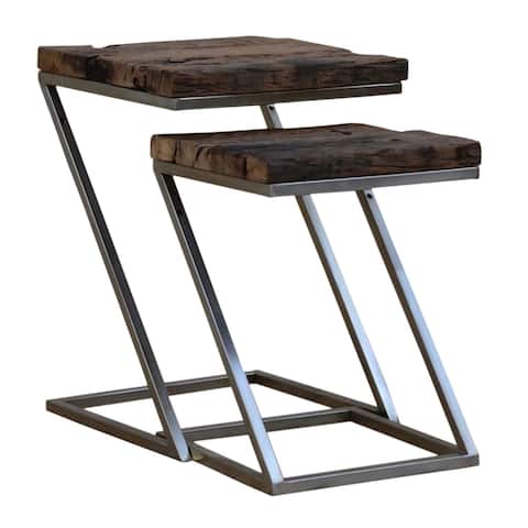 Alta Wood Square Nesting Tables with Silver Base