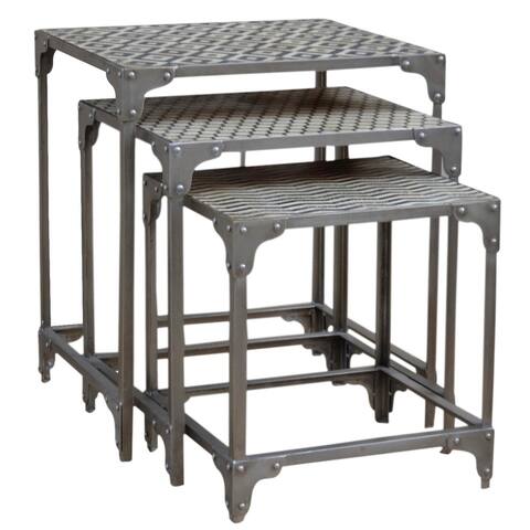 HILO Black & White Patterned Faux Stone Nesting Tables with Silver Base. Purposefully antiqued.