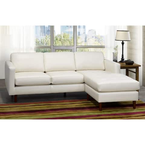 Ray Mid Century Modern Ivory Top Grain Leather Tufted Sectional Sofa - 88 x 38 x 35