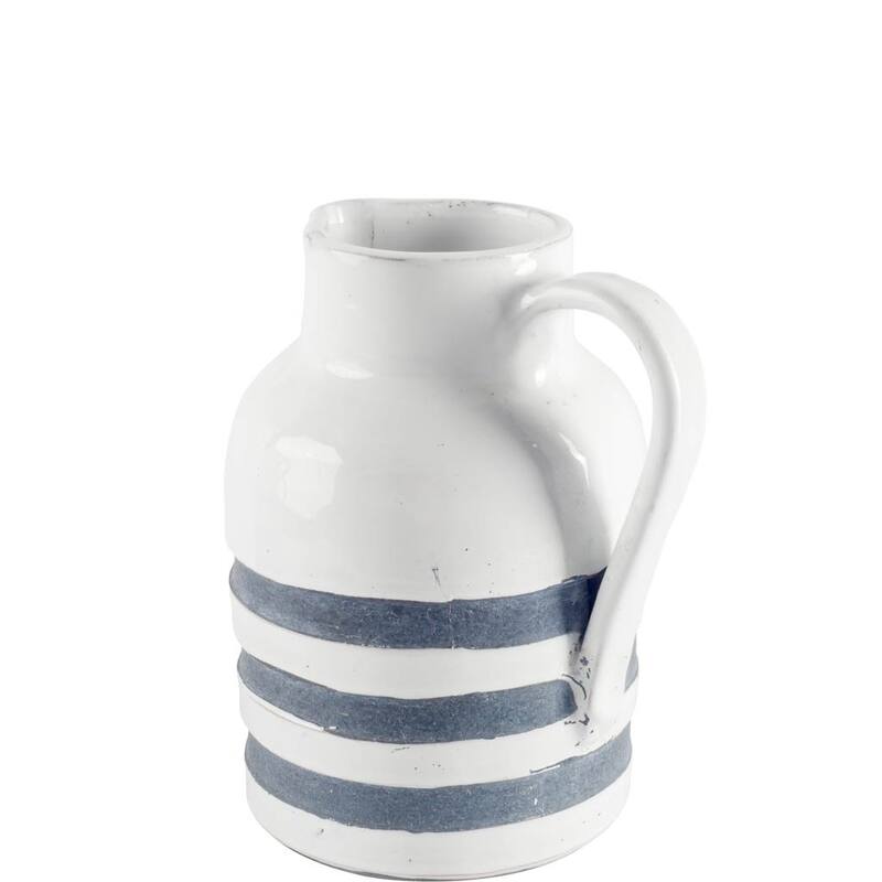 Harmon I Small White Blue Ceramic Jug - 6"W x 7"D x 7"H