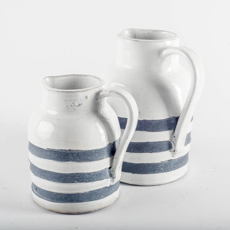 Harmon I Small White Blue Ceramic Jug - 6"W x 7"D x 7"H