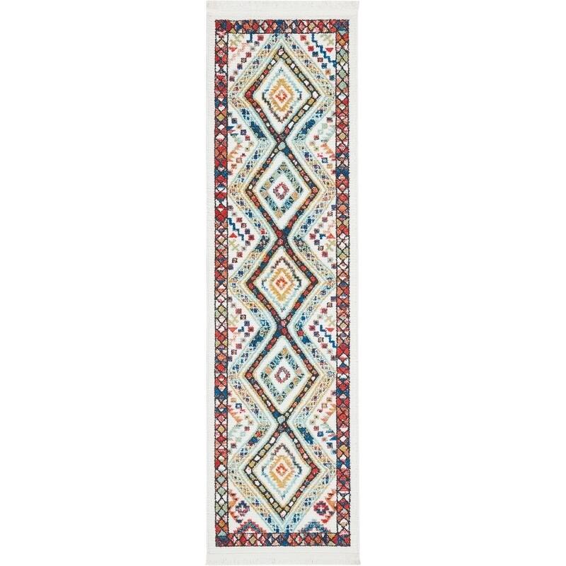 Nourison Tribal Decor Diamond Area Rug - White/Multi - 2' 2" x 7' 9" - Runner