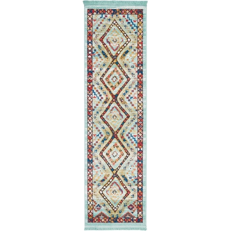 Nourison Tribal Decor Diamond Area Rug - Blue/Multi - 2'2" x 7'9" Runner - Runner/Rectangle