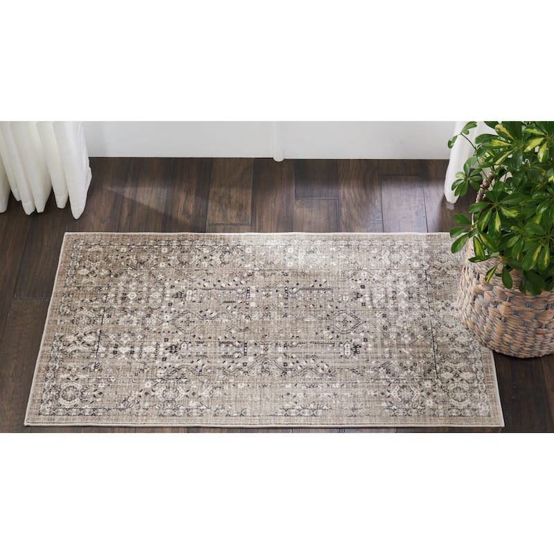 Silver Screen Distressed Floral Area Rug