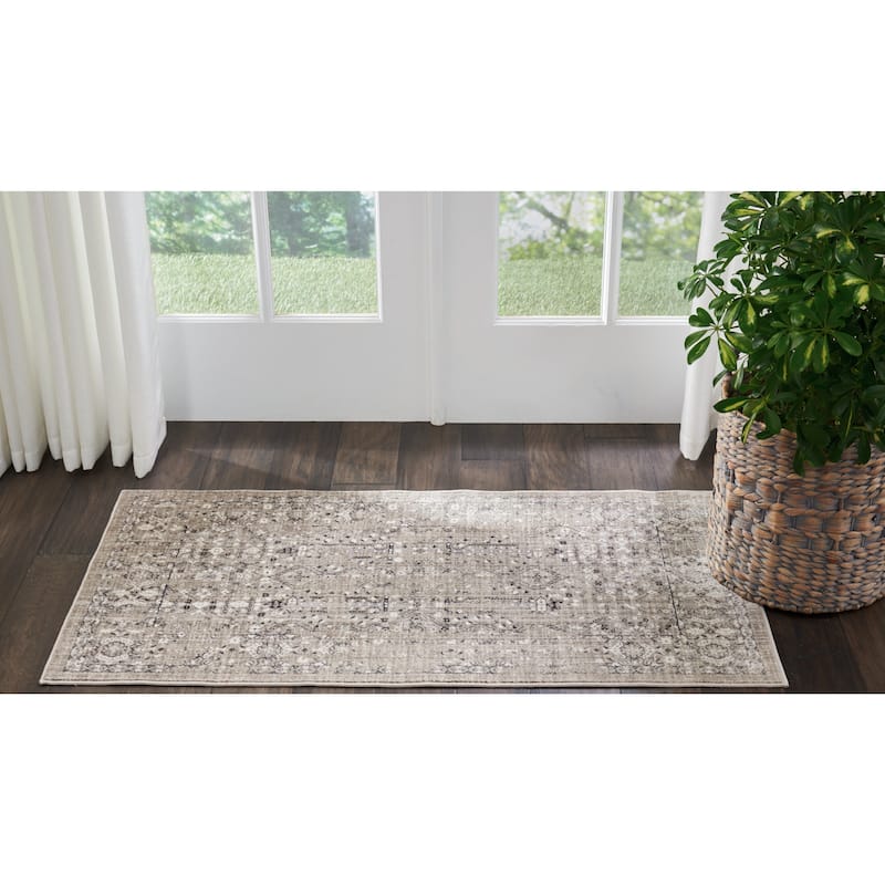 Silver Screen Distressed Floral Area Rug