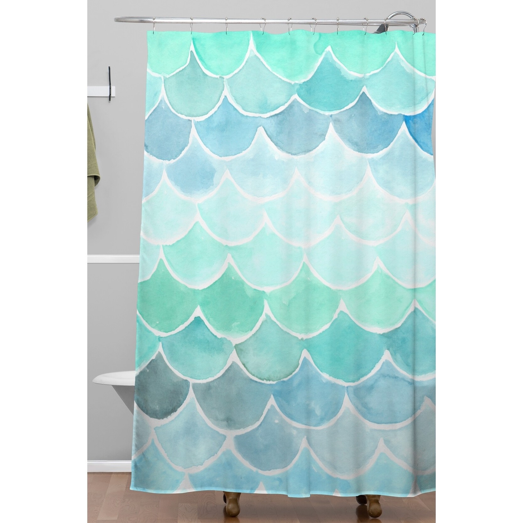 In US Mermaid Fish Scale Bathroom Waterproof Fabric Shower Curtain Hooks 72x27'' 