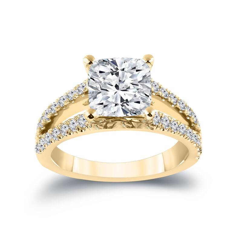 Auriya 14k Gold 2 1/2ct TDW Certified Cushion-Cut Split Shank Diamond Engagement Ring (G-H, SI1-SI2)