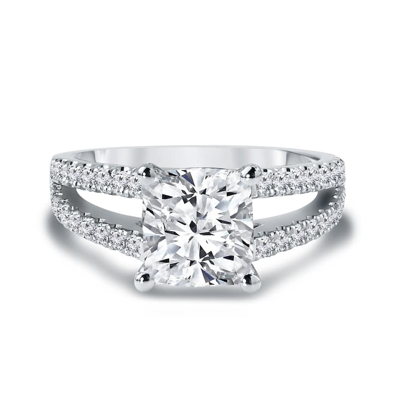 Auriya 14k Gold 2 1/2ct TDW Certified Cushion-Cut Split Shank Diamond Engagement Ring (G-H, SI1-SI2)