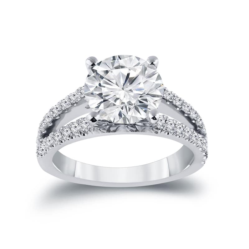 Auriya 14k Gold 2 1/3ct TDW Certified Round Split Shank Diamond Engagement Ring (H-I, SI1-SI2)