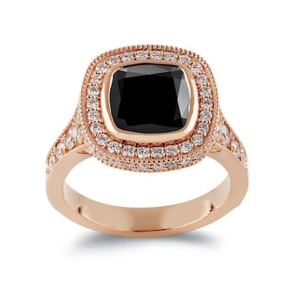 Auriya 14k Gold 4 7/8ctw Vintage Cushion-cut Halo Black Diamond Engagement Ring (H-I, SI1-SI2)