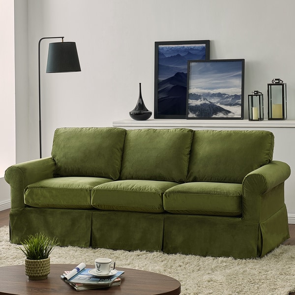 Shop Handy Living Bella Green Velvet SoFast Slipcover Sofa with Skirt