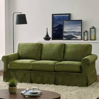 Shabby Chic Sofas Couches Online At Our Best Handy Living Bella Green Velvet Sofast Slipcover Sofa With Skirt