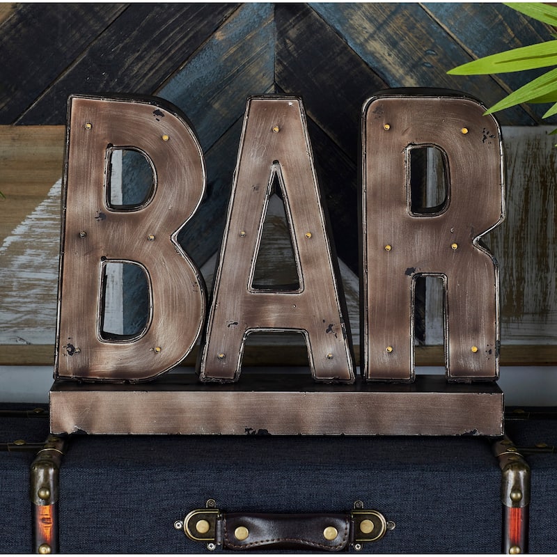 Brown Metal Bar Decorative Sign with LED Lights