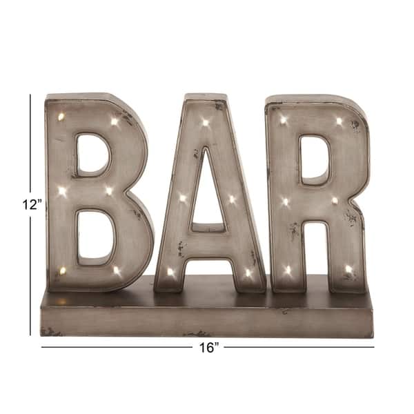 dimension image slide 0 of 2, Brown Metal Bar Decorative Sign with LED Lights