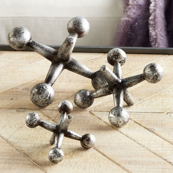 Modern Silver & Bronze Metal Jacks Sculptures Table Décor Set of 3