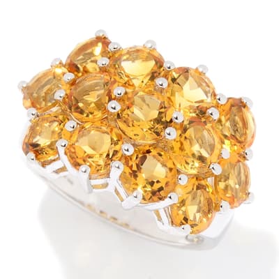 Sterling Silver Citrine Round Cut 3 Row Ring - Yellow