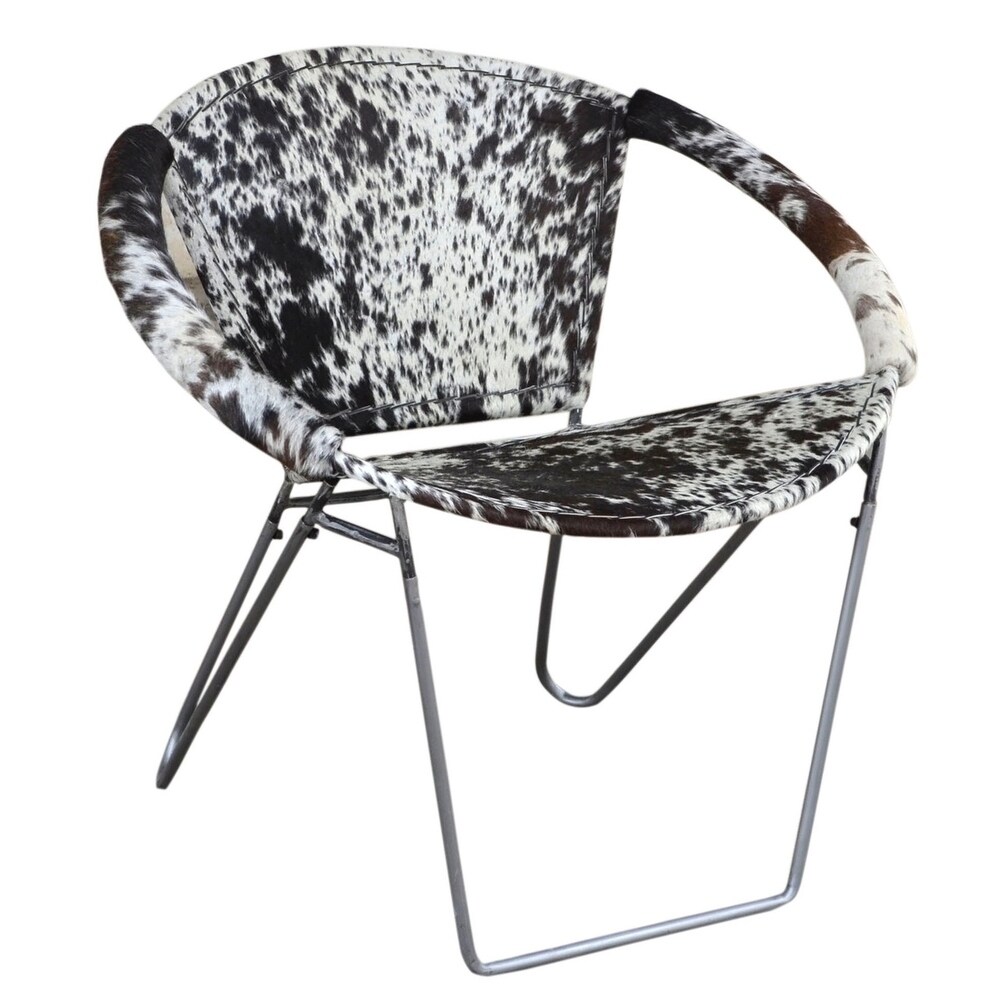 Overstock Modern Cowhide Armchair ULLA in Black and White with Silvered Base