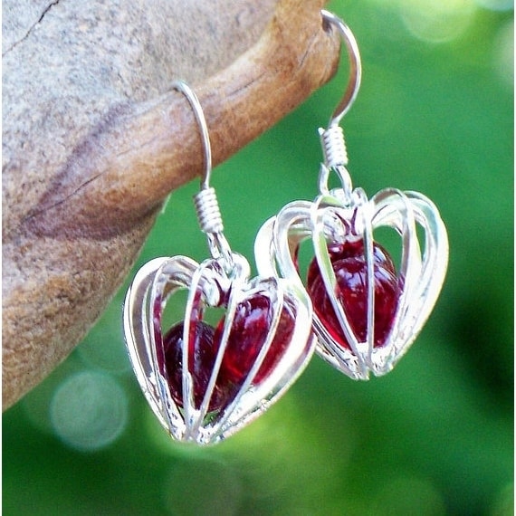 Handmade Recycled Vintage World War Ii Era Ruby Beer Bottle Handmade Recycled Vintage World War Ii Era Ruby Beer Bottle Heart Cage Earring United States