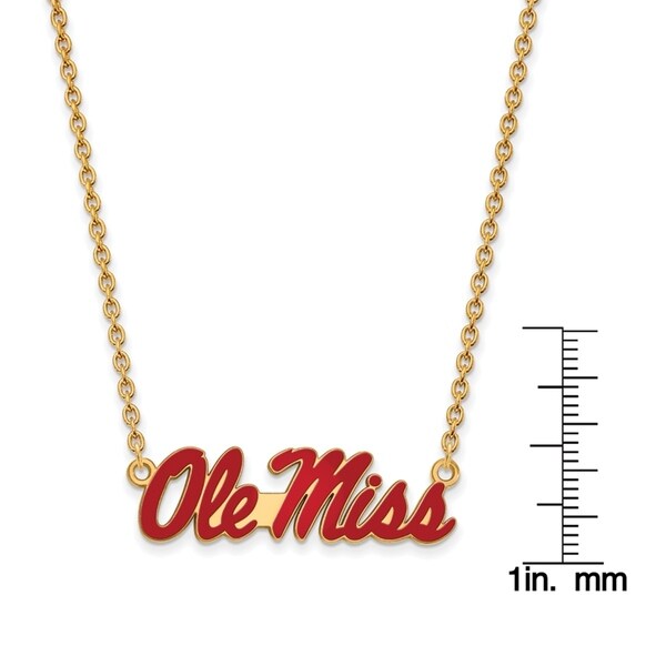 925 Sterling Silver Yellow Gold-Plated Official U of Mississippi Large Enamel Pendant Necklace Charm Chain 18 Width = 33mm