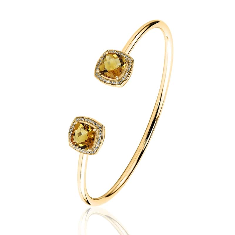 Auriya 3 3/4ct Cushion Yellow Citrine Gold over Silver Bangle Bracelet with Diamond Accents