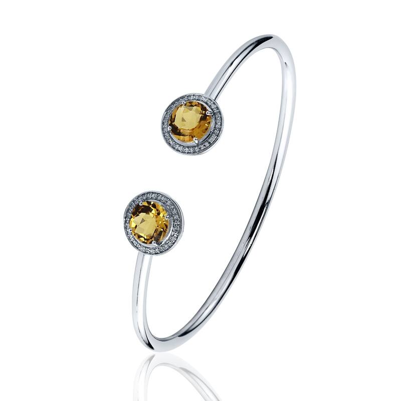 Auriya 3 1/2ct Yellow Citrine Gold over Silver Bangle Bracelet with Diamond Accents