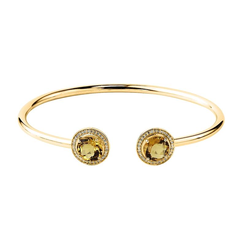 Auriya 3 1/2ct Yellow Citrine Gold over Silver Bangle Bracelet with Diamond Accents