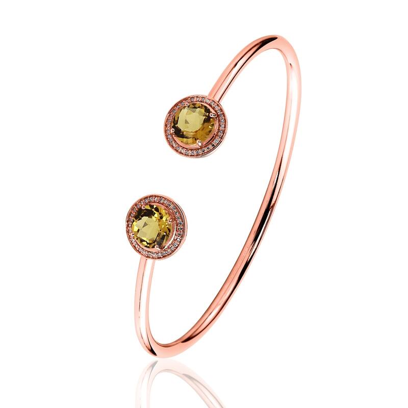 Auriya 3 1/2ct Yellow Citrine Gold over Silver Bangle Bracelet with Diamond Accents