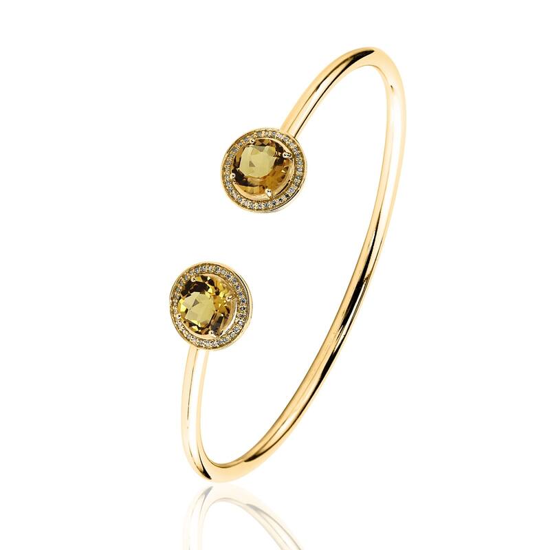 Auriya 3 1/2ct Yellow Citrine Gold over Silver Bangle Bracelet with Diamond Accents