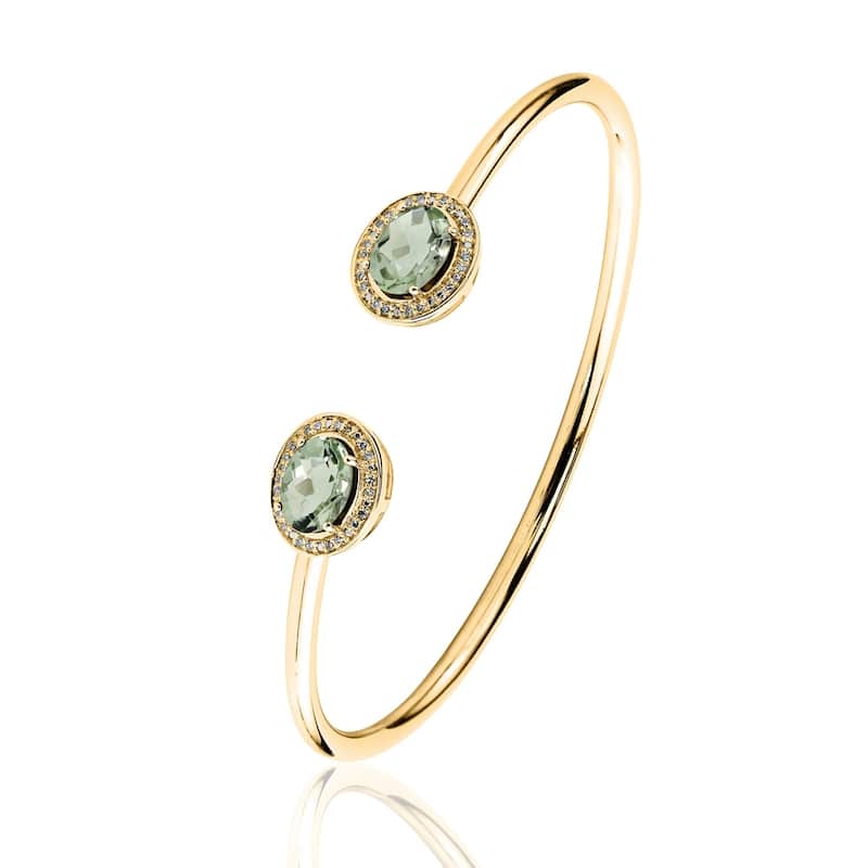 Auriya 2 1/4ct Green Oval Amethyst Gold over Silver Bangle Bracelet with Diamond Accents