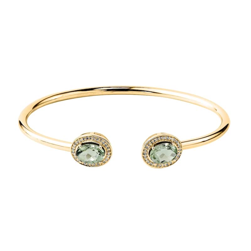 Auriya 2 1/4ct Green Oval Amethyst Gold over Silver Bangle Bracelet with Diamond Accents