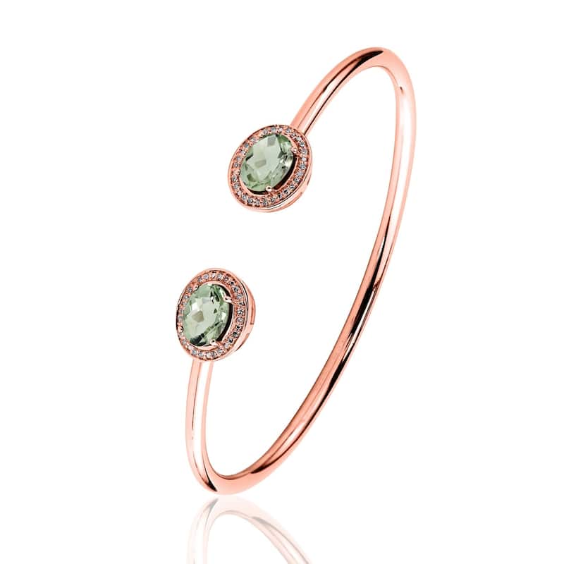 Auriya 2 1/4ct Green Oval Amethyst Gold over Silver Bangle Bracelet with Diamond Accents