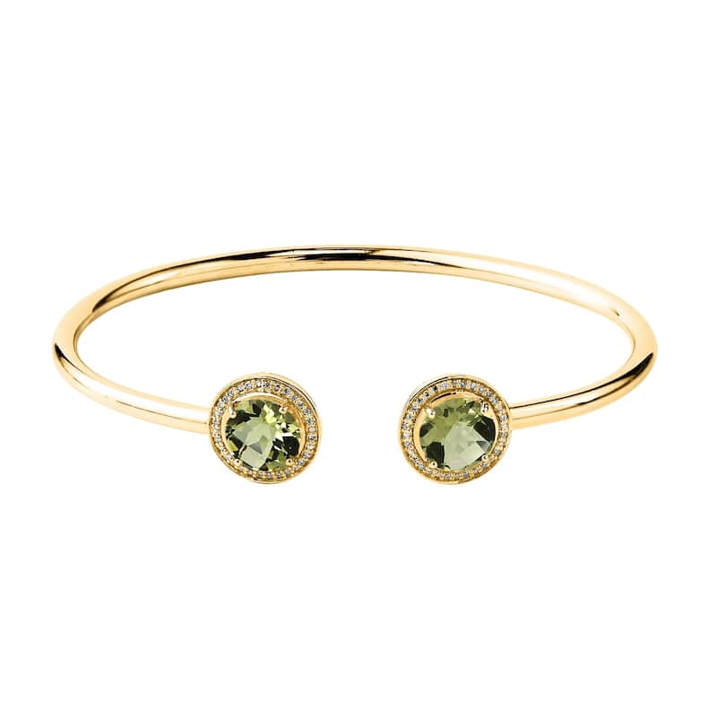 Auriya 3ct Lemon Green Quartz Gold over Silver Bangle Bracelet with Diamond Accents
