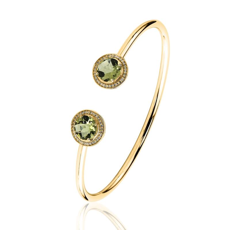 Auriya 3ct Lemon Green Quartz Gold over Silver Bangle Bracelet with Diamond Accents