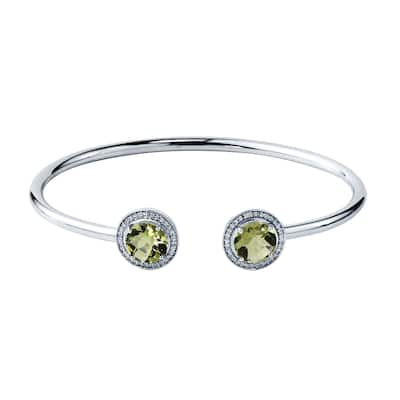 Auriya 3ct Lemon Green Quartz Gold over Silver Bangle Bracelet with Diamond Accents