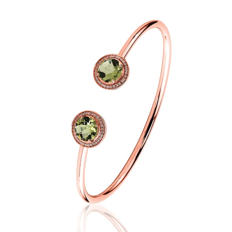 Auriya 3ct Lemon Green Quartz Gold over Silver Bangle Bracelet with Diamond Accents