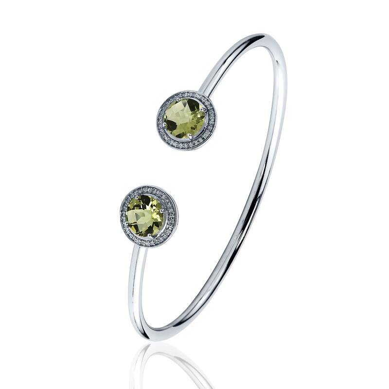 Auriya 3ct Lemon Green Quartz Gold over Silver Bangle Bracelet with Diamond Accents