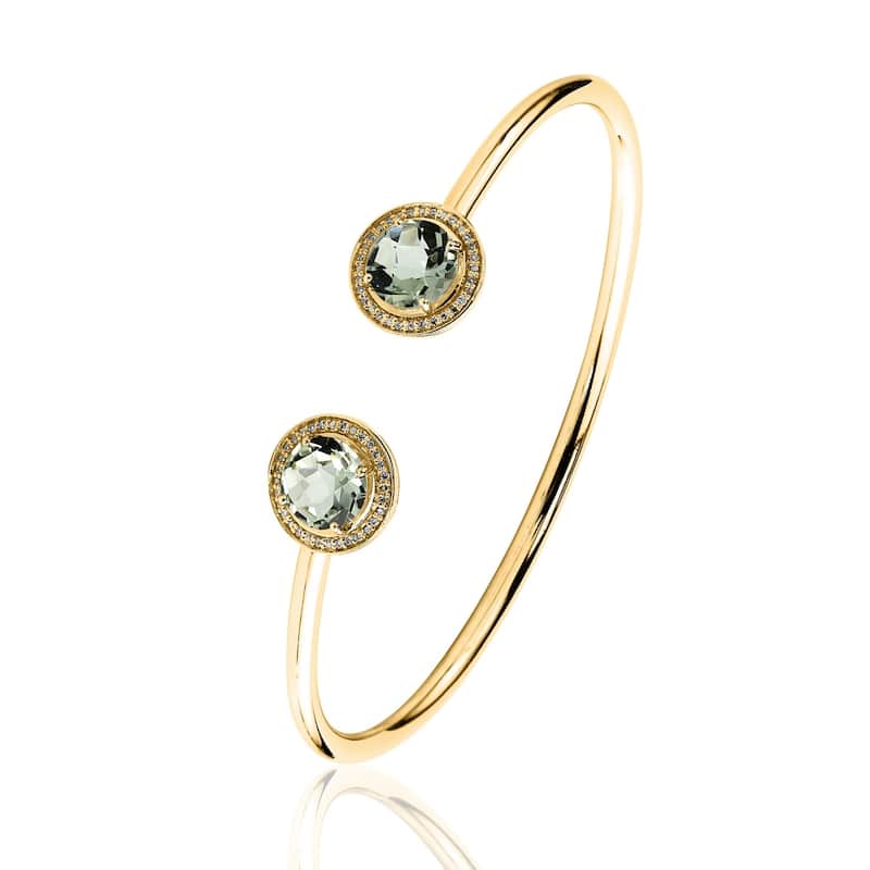 Auriya 3 1/2ct Green Amethyst Gold over Silver Bangle Bracelet with Diamond Accents