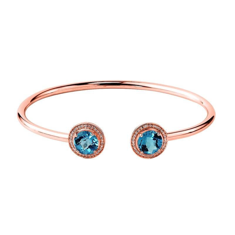 Auriya 4ct Swiss-Blue Topaz Gold over Silver Bangle Bracelet with Diamond Accents